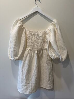 Tuckernuck Cream Puff-Sleeve Linen Mini Dress - Cream